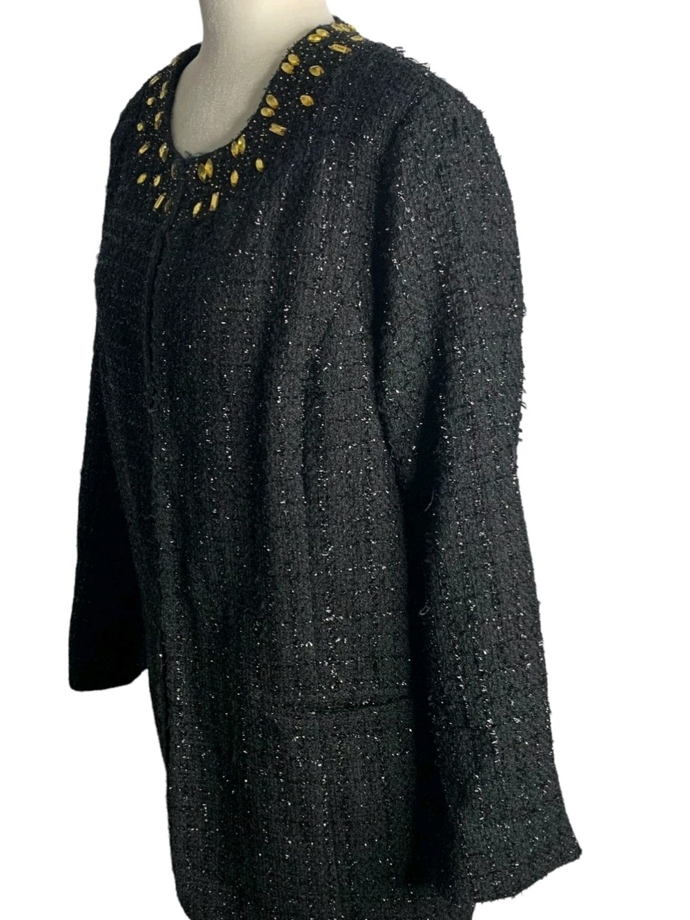 Chico's Black Bouclé Beaded Jacket with Metallic Accents Sz XL US 16 Size 3 - Picture 4 of 10